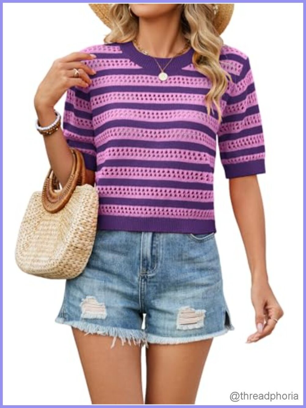 Crochet Hollow Out Short Sleeve Crop Pullover Sweater Top Beach Vacation Outfit